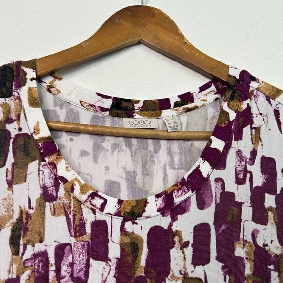 LOGO By Lori Goldstein Multicolor Lace Trim Tunic Rayon Purple Blouse Womens 1X - Picture 7 of 16
